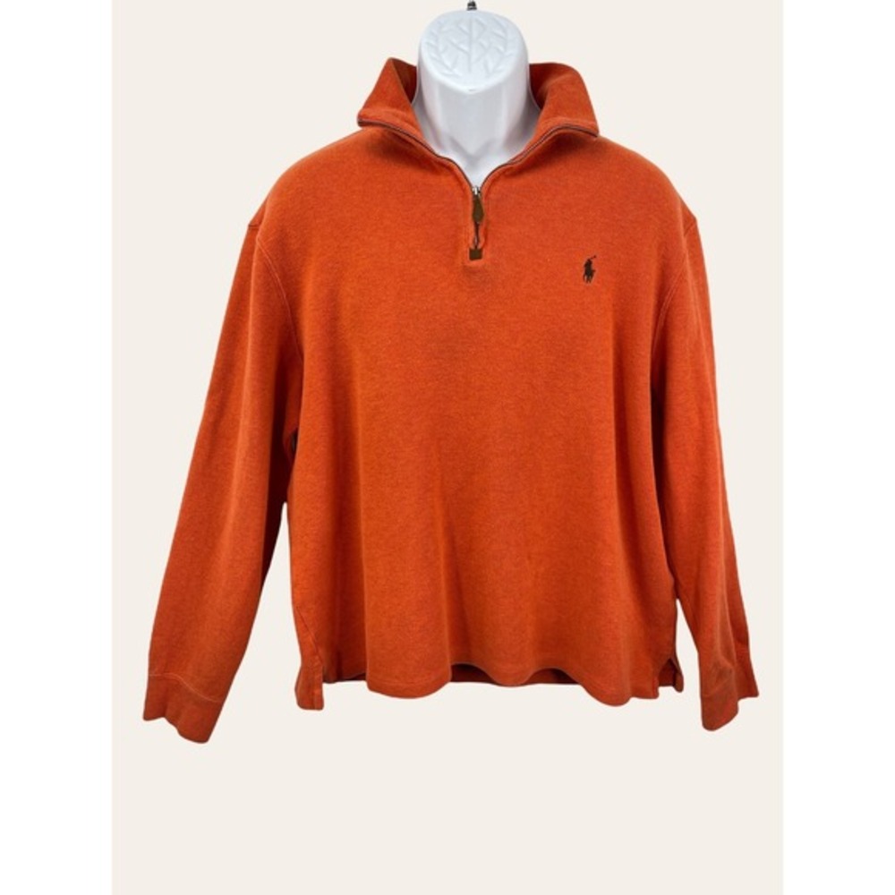 Polo Ralph Lauren Mens Orange‎ 1/4 Zip Sweater Sweatshirt Size Large- EUC